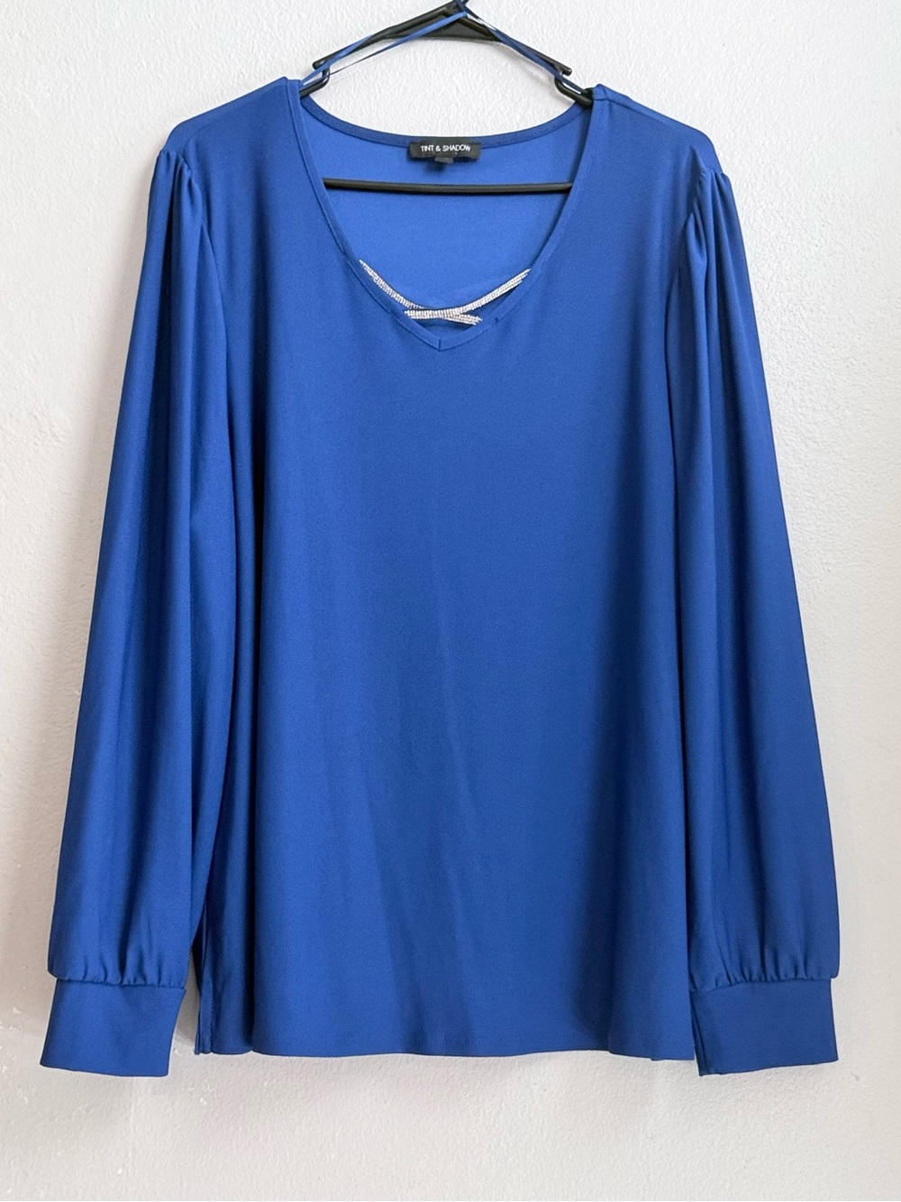 Tint & Shadow Royal Blue Rhinestone V-Neck Blouse XL